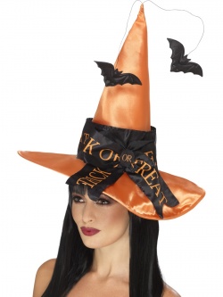 Čarodějnický klobouk s netopýry - oranžový