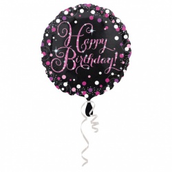 Růžový fóliový balónek Happy Birthday
