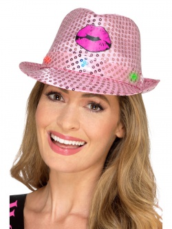 Růžový flitrový klobouk