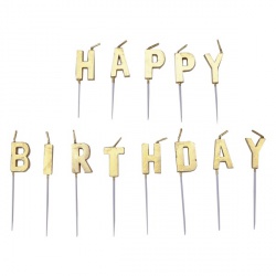 13 kusů zlatých svíček Happy Birthday