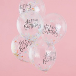 Balónky Happy Birthday s pastelovými konfetami